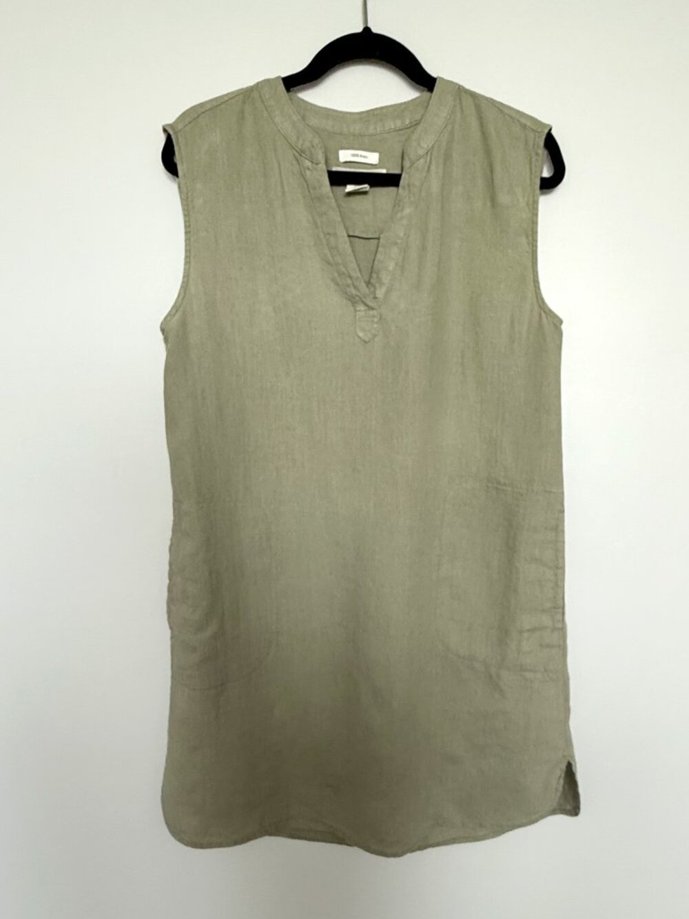 C&C California Womens M Sage Green 100% Linen Sleeveless Tunic Dress Boho
